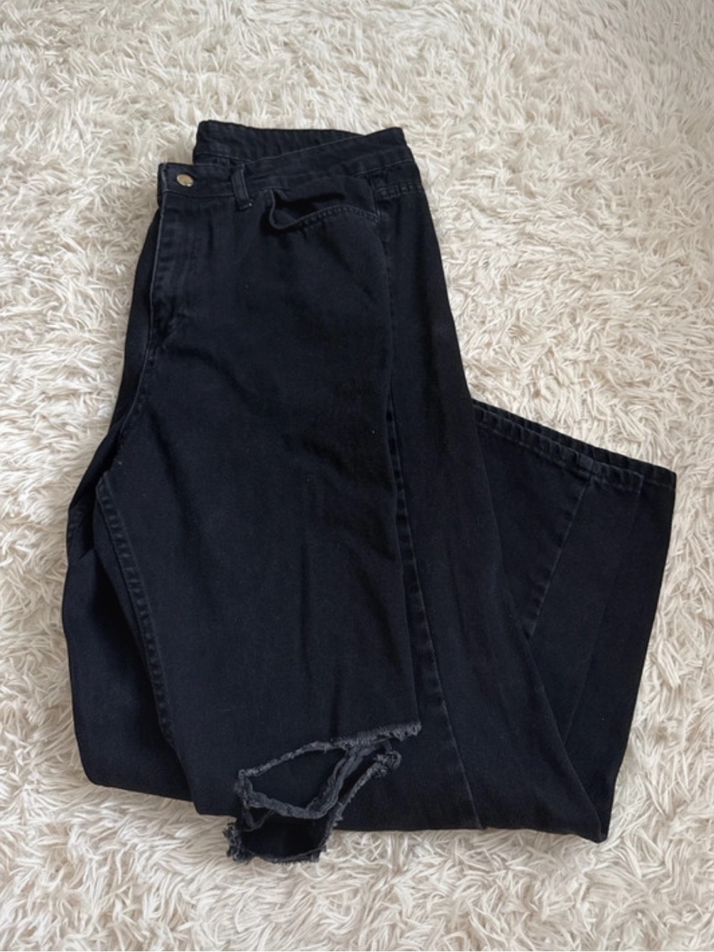 SHEIN Black ripped flare jeans high waisted